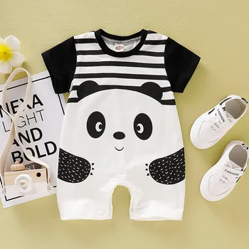

Baby Clothes для новорожденных Baby Romper Infant Baby Boys&Girls Cute Short Sleeve Cartoon Panda Animal Striped Romper Jumpsuit