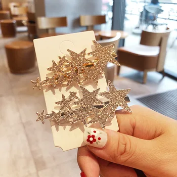 

Shiny Diamond Five-pointed Star Hairpin Women's Duckbill Clip Headwear Alloy Barrette Stick Hair Styling Accessories