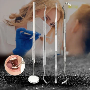 

4Pcs/Set Teeth Deep Cleaning Tool Stainless Steel Picks Scaler Scraper Mirror Oral Hygiene MSU99