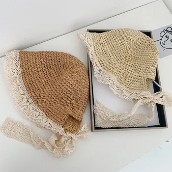 

Girl Hat 2020 Summer Cap Breathable Straw Hats Sweet Princess Lace Hat For Kids 0-5Y Children's Sun Cap Baby Girl