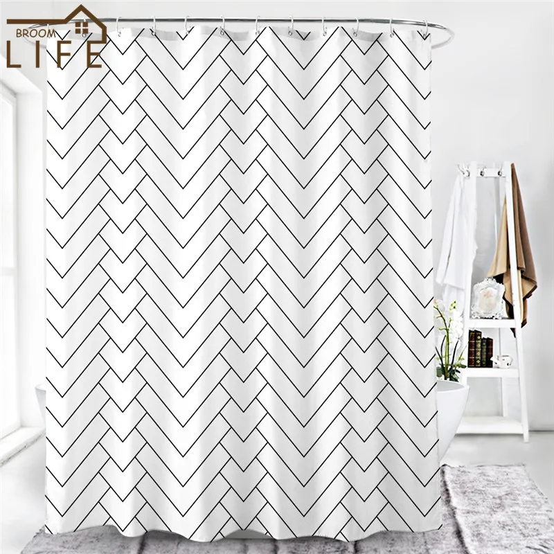 

Geometric Wavy Shower Curtain Simple White Waterproof Bathroom Curtains with Hook Set WC Bathtub Screen Modern Home Decoration