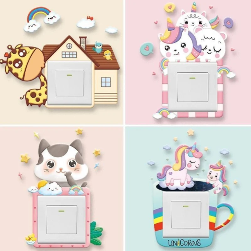 Self Adhesive Switch Paste Cartoon Stickers Living Room Bedroom Household Light Switch Decoration for 8.6x8.6CM Socket