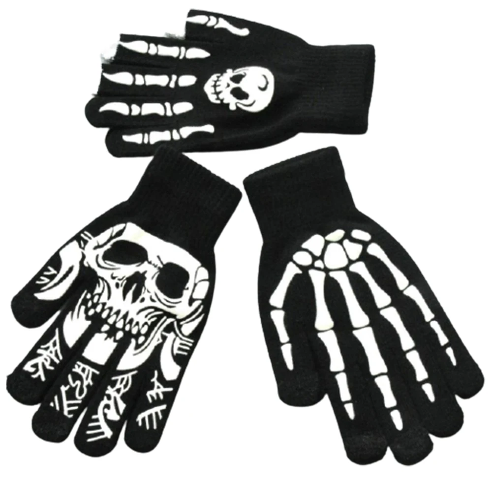Unisex Winter Warm Gloves Funny Touch Screen Capacitive Glove Skull Skeleton Full Finger Ski Cycling Gloves for Teenagers Child