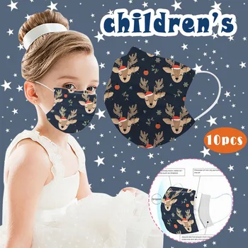 

10pcs Children's Face Mask Christmas Mouth Mask Disposable Santa 3ply Ear Loop Fabric Facial Mascarillas Kids Mouth Cover#YL5