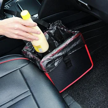 

Black Red Folding Leak-Proof Car Garbage Storage Debris Bag With Lid Hanging Travel High Quality Polyester Interior Accessories