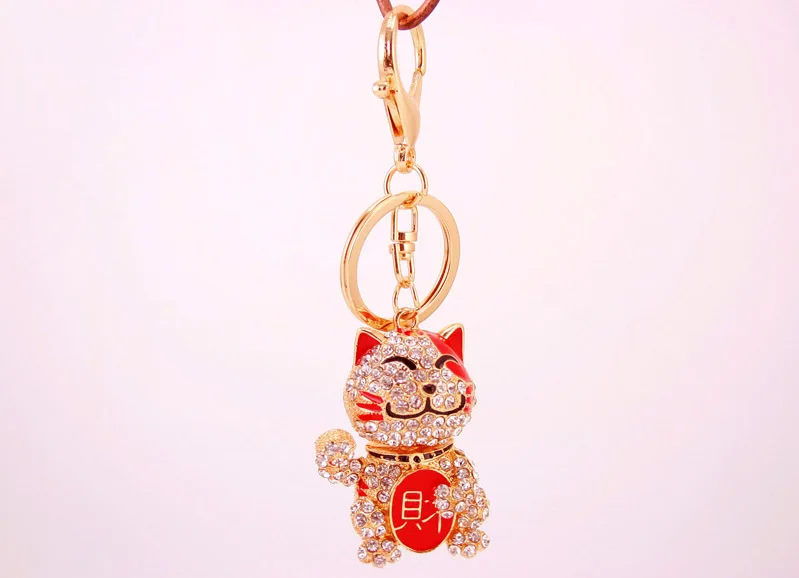 Chinese-style Creative Cute Diamond Set Crystal Lucky Cat Car Key Ring Kitten Metal Pendant Key Chain