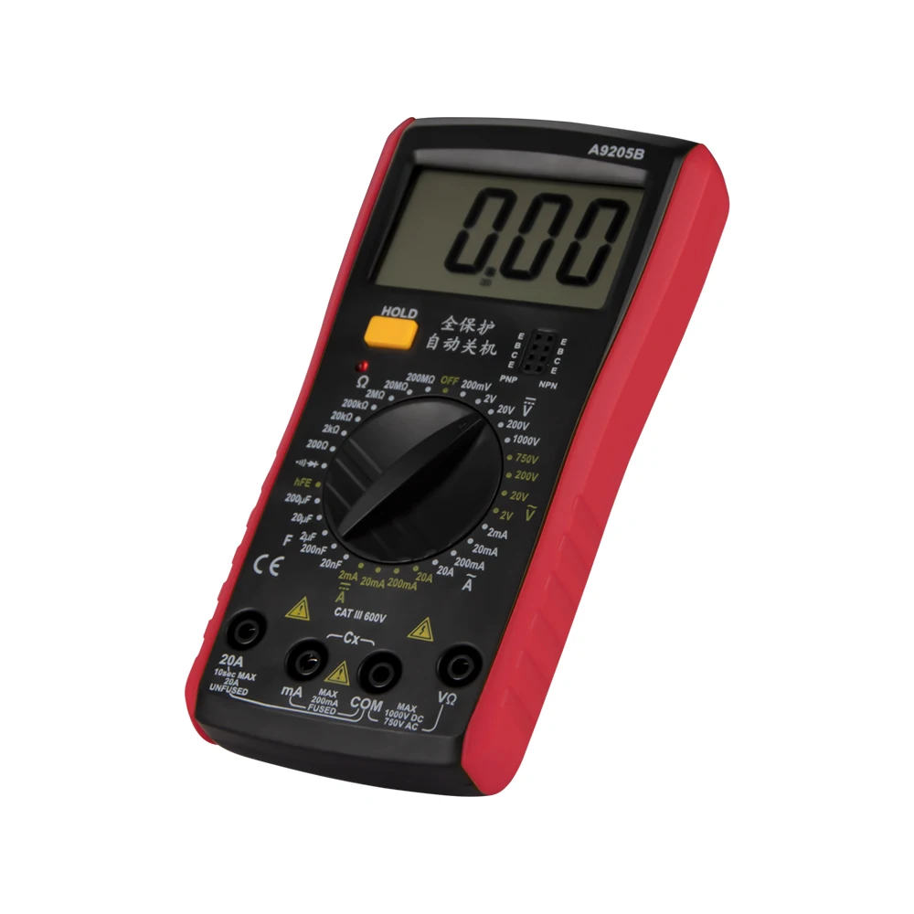 A9205B цифровой мультиметр AC/DC Напряжение Ток Сопротивление Емкость ручной амперметр вольтметр измеритель мощности тестер - Цвет: Красный