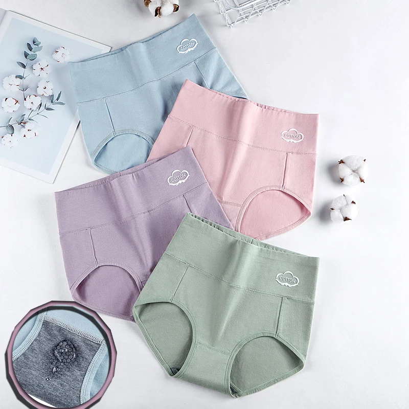 Aomig Braguita De Algodón De Talle Alto Para Mujer, 4 Piezas Braguita De Cintura Alta, Bragas Transpirables Suaves, Ropa Interior De Control Elástico De La Barriga Con Uso Diario Para Mujer, 4