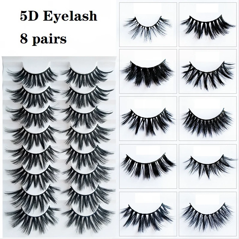 

8Pairs Fiber 5D Eyelashes Natural False Eyelashes Thick Fake Lashes Soft Eyelashes Extension Makeup Tools Wholesale Eye Lashes