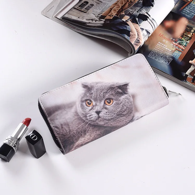 Милый женский бумажник модный кошелек с 3D рисунком кота, держатель для карт, кошелек для монет, Женский кошелек на молнии, милый кошелек с котами - Цвет: 5