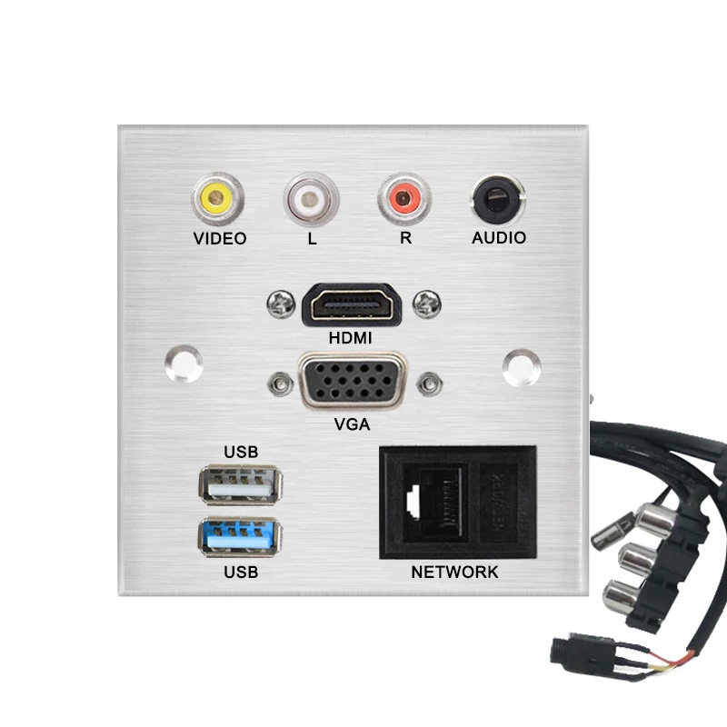 

Aluminum alloy Welding free extension cord socket panel VIDEO L R AUDIO HDMI VGA USB NETWORK patch board connector