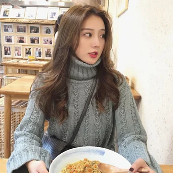 

Sweater Women Autumn Winter Flare Sleeve Sweater Solid Color High Collar Knitted Hedging Sweater Women Sweaters Pullovers