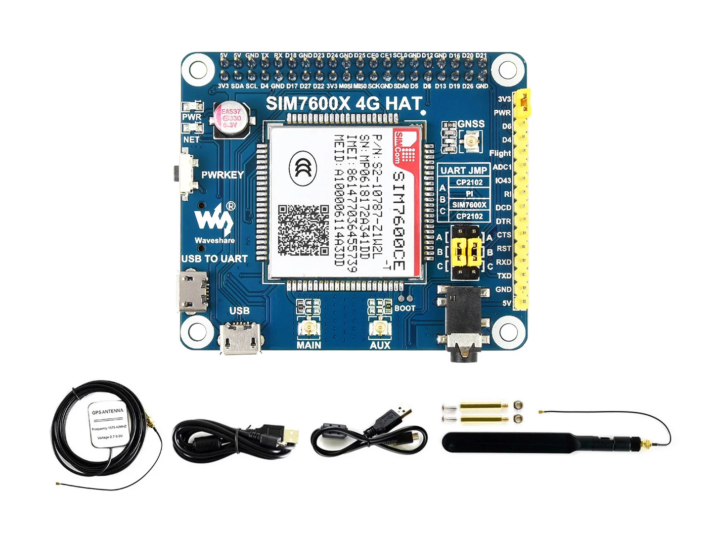 Waveshare  ̿ SIM7600CE 4G HAT, LTE Cat-4 4, 3G, 2G , GNSS Ŵ, ߱