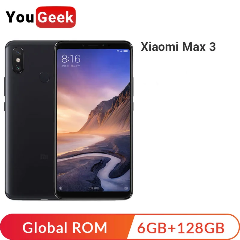 Смартфон с глобальной ПЗУ Xiaomi Mi Max 3, 6 ГБ, 128 ГБ, Восьмиядерный процессор Snapdragon 636, полный экран 6,9 дюйма, камера 12 Мп+ 5 МП, 5500 мАч, мобильный телефон