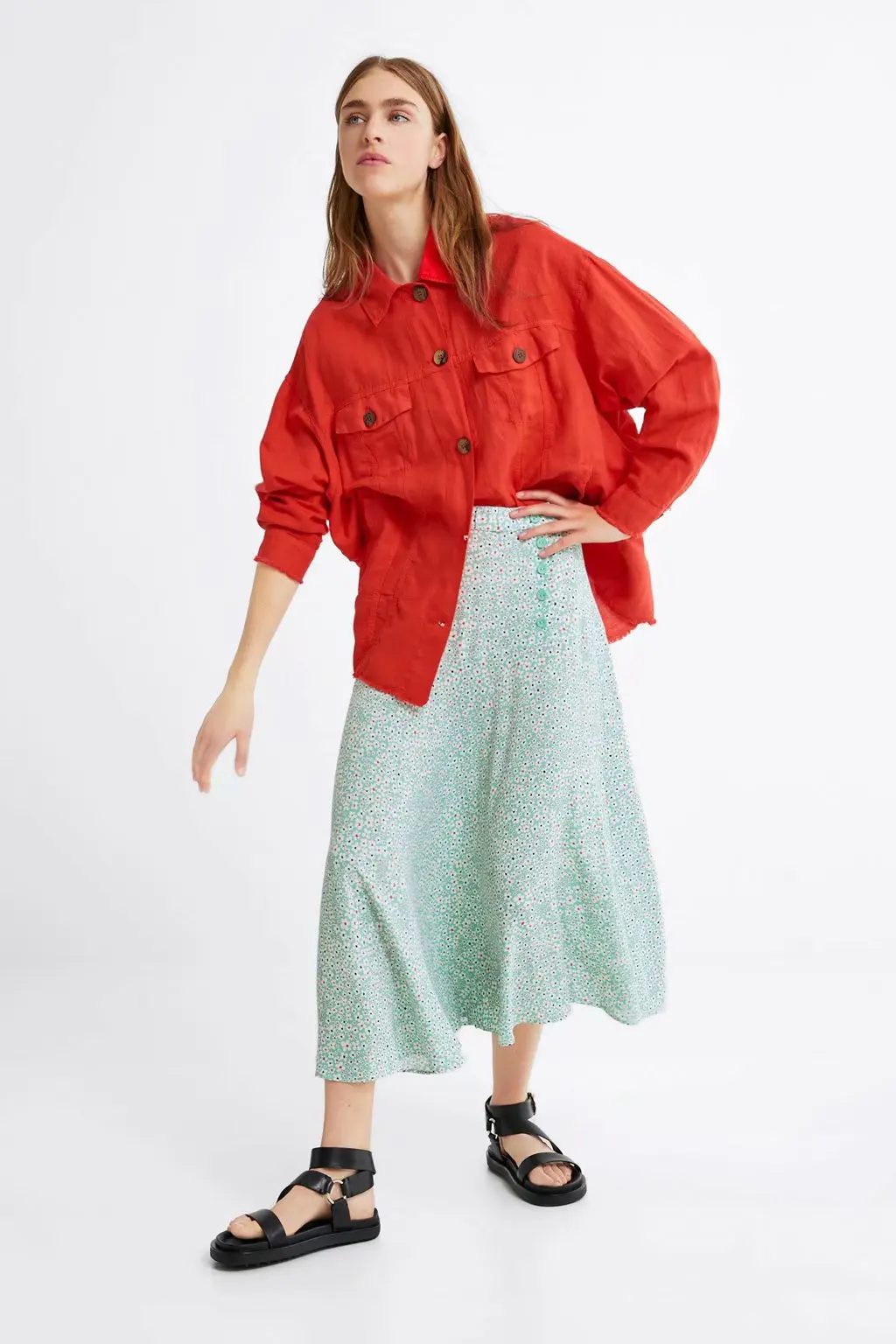 

19 Summer New Products Western Style Holiday Casual Printed High-waisted Five-Button Mid-length Beach Skirt Skirt