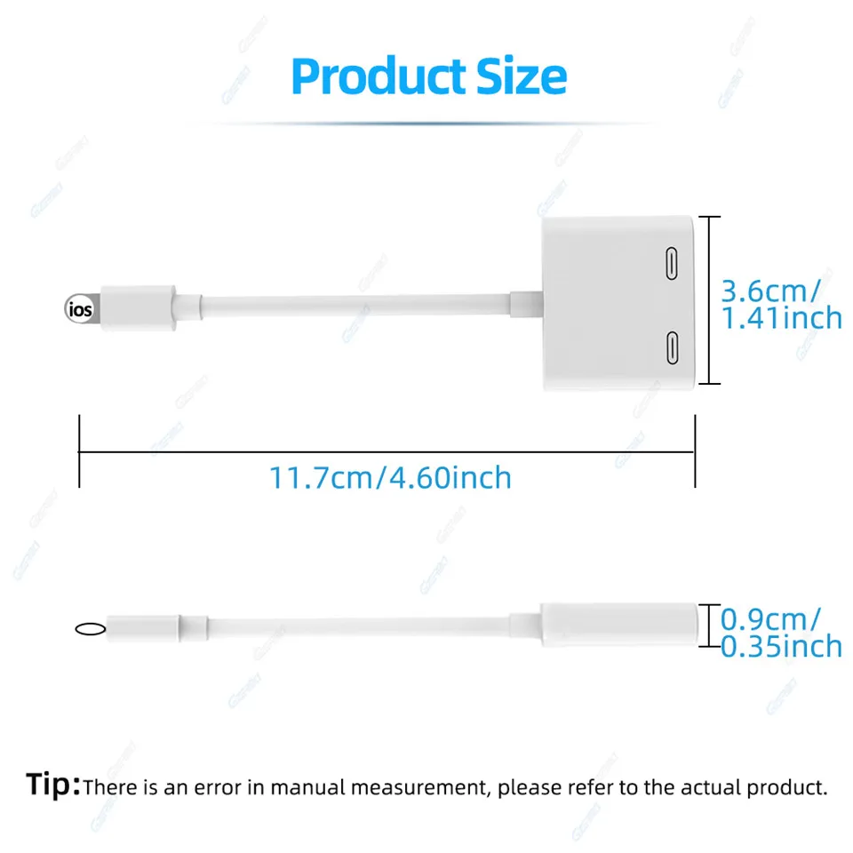 2in1 Dual Jack Charge Audio Adapter For Lightning to Headphone Splitter Audio Converter Cable Support Music/Phone Call/Charging