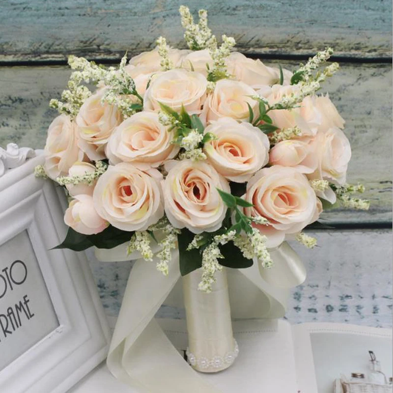 Buquê de casamento feito à mão flor artificial rosa buquê de noiva para  decoração de casamento ramos de novia|Buquês de casamento| - AliExpress