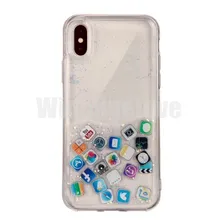 50 шт., чехол для iPhone 11 Pro XS XR 7 8plus с жидким зыбучим песком, милый значок приложения