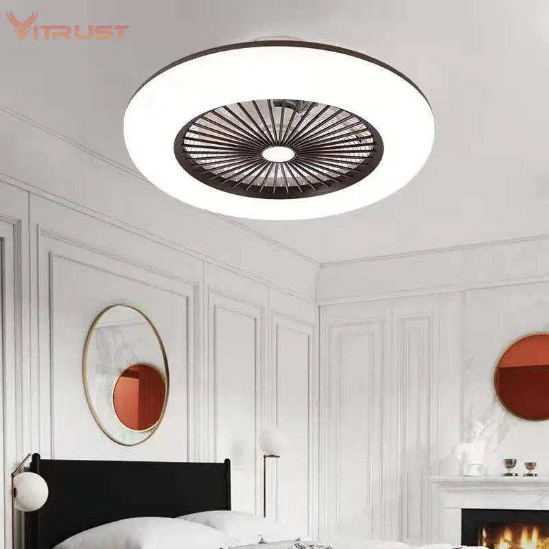 Modern Enclosed Ceiling Fan with Light and Remote Control Silent and Adjustable Wind Speed Ultra-Thin Bladeless Ceiling Fan