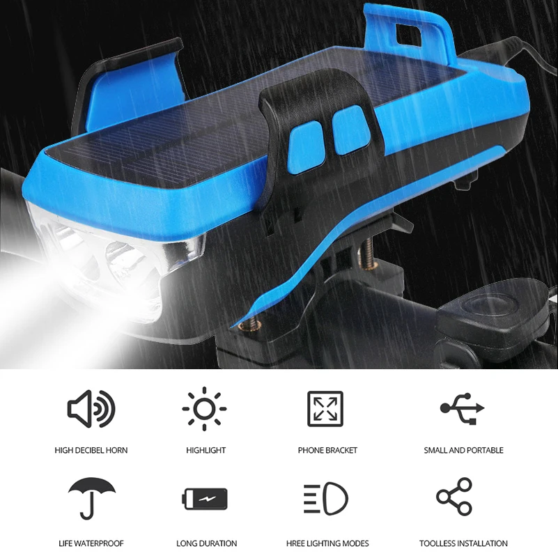 

4 in 1 Solar USB Rechargeable Bike Light Bicycle Headlight 800 Lumens Cycling Lamp Flashlight 4000mAh Power Bank