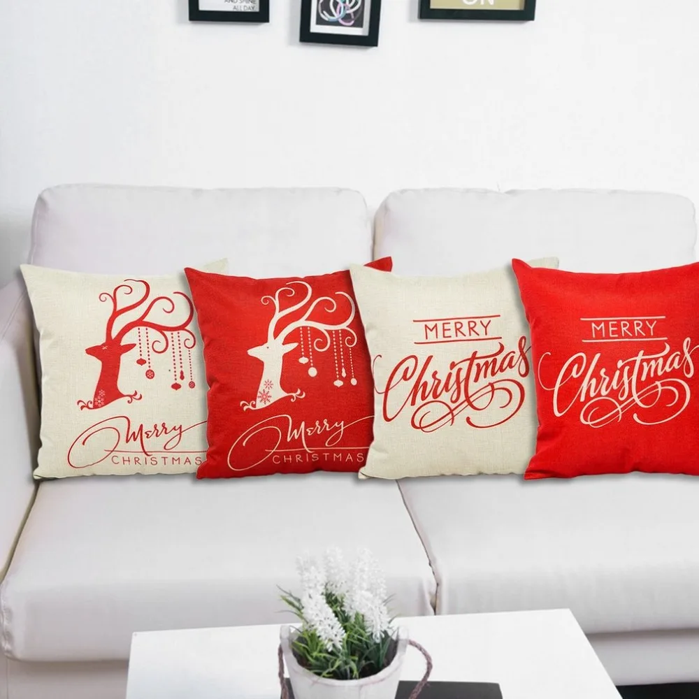 

OUTADX mas linen Cushion Cover Cotton Polyester Christmas Printed Home Decoration Sofa Seat Car Pillowcase Pillow Cover 45x45cm