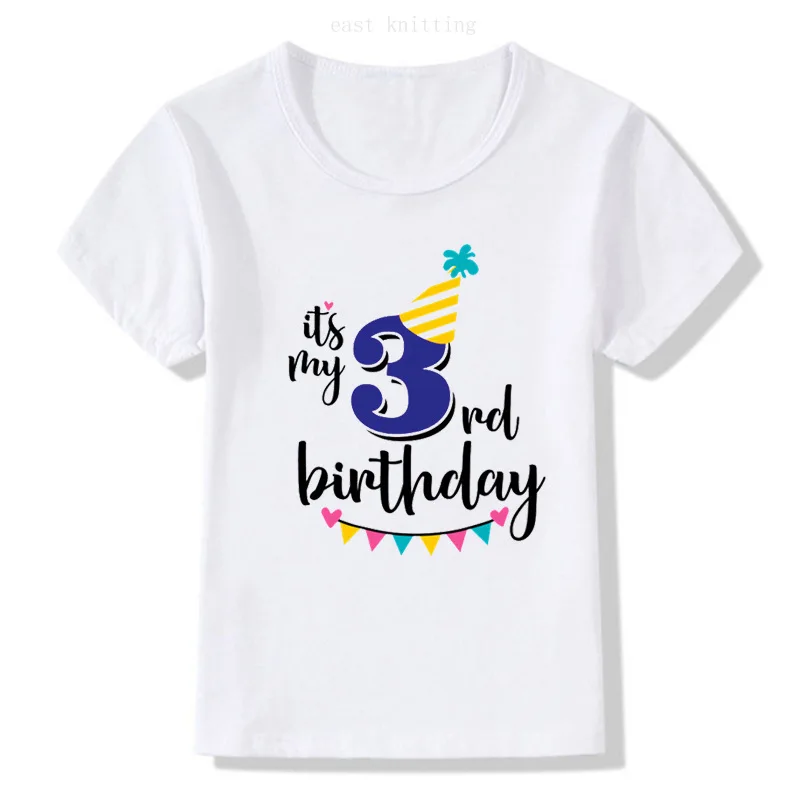Новые летние футболки для дня рождения для мальчиков и девочек, футболка с короткими рукавами, Размер 1, 2, 3, 4, 5, 6, 7, 8, 9 лет, Детская праздничная одежда, футболки, топы