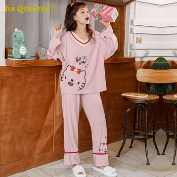 

Woman Preppy Style Long Sleeve Long Pants Sleepwear Fashion Casual Style Pajamas Set Homesuit Homeclothes Pink Cartoon Printing