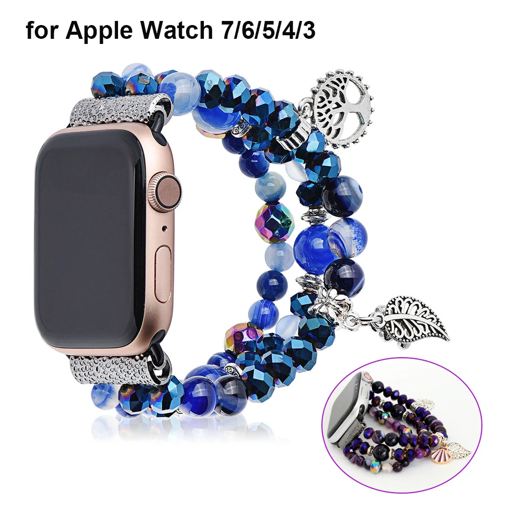 Pulsera Apple Watch mujer, banda de 44mm, 45mm, iWatch 7 SE, 6, 5, 4, 3, 38mm, 40mm, 42mm, 41mm, correa de joyas de pulseras, correa azul|Accesorios inteligentes| - AliExpress