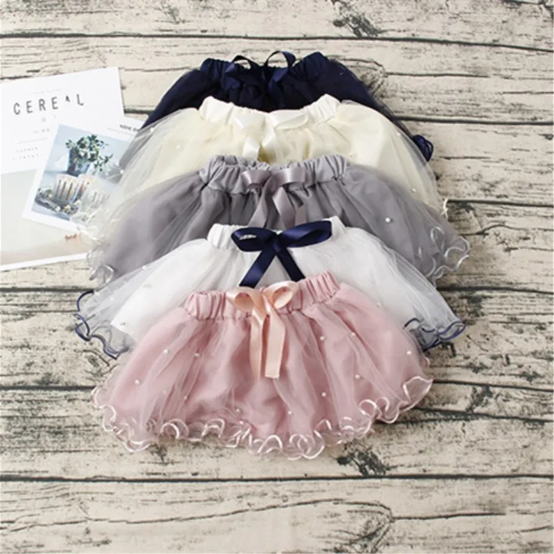 Girls pettiskirt baby tutu skirts toddler infant short cake skirt Pearl children princess Wavy gray tulle puffy skirts