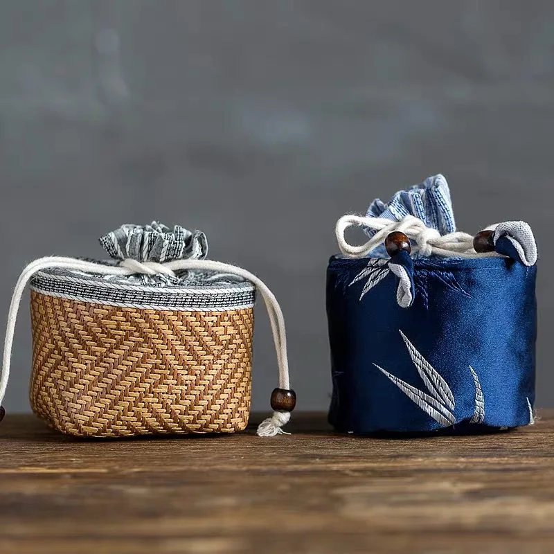 Portable Kungfu Tea Set Travel Suit Storage Bag Tea Ceremony Accessories Double Layer Cotton Linen Bag Set Handbag ZH565