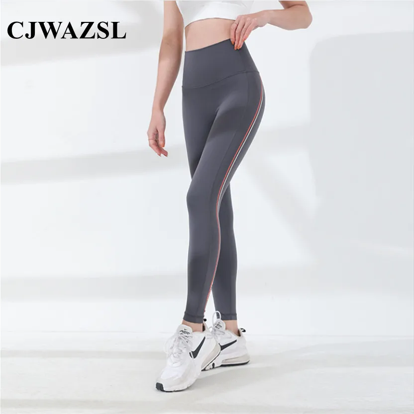 

Женские леггинсы для фитнеса с надписью и двойной линией, эластичные облегающие штаны для йоги с высокой талией, женские спортивные штаны для бега с эффектом пуш-ап