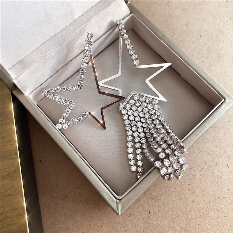 Luxury Rhinestone Star Tassel Big Earrings Women New Statement Party AB Earrings Jewelry