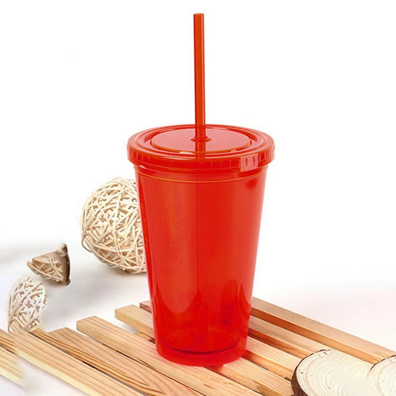 500ml Smoothie Plastic Drink Cup Iced Coffee Juice With Straw Lid Beaker