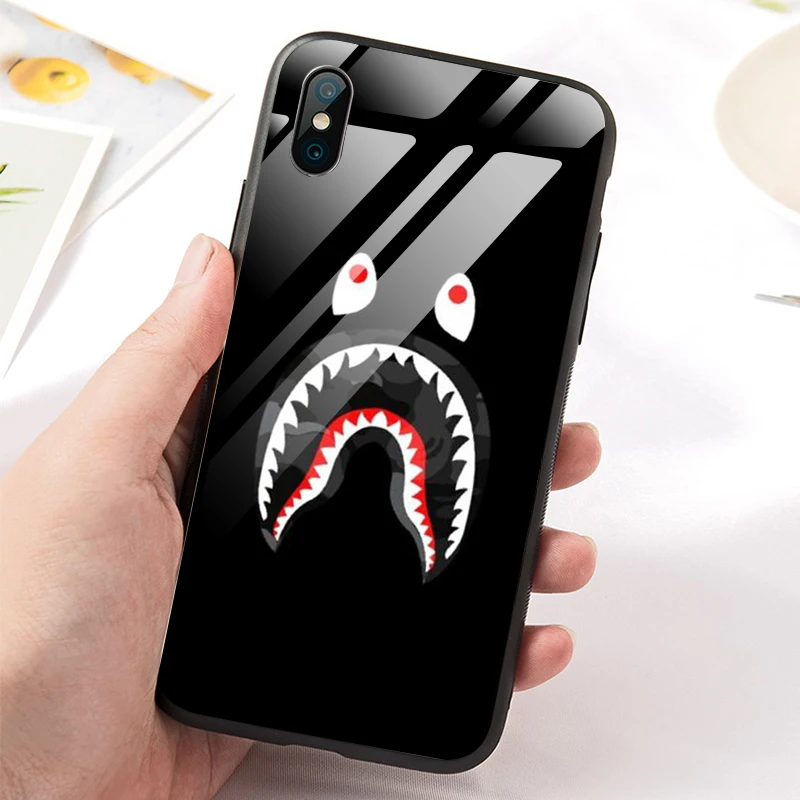 Bape Shark Модный чехол для iPhone XR 11 Pro XS Max X 5 стеклянный противоударный iphone 7 8 6 S Plus