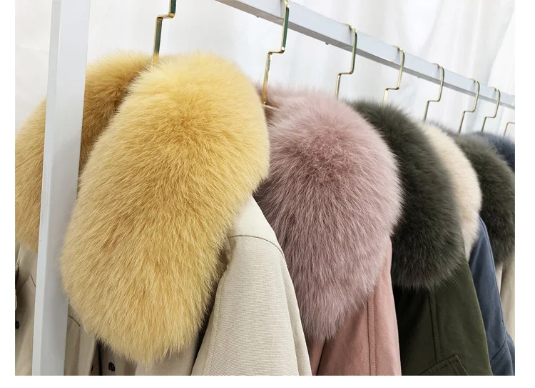 Natural Fur Coats Winter Coat Women Clothes Parkas Real Fur Rex Rabbit Fur Lining With Genuine Fox Fur Collar Female Jacket