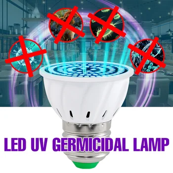 

E27 UV Desinfection Lamp E14 LED Sterilizer Lamp MR16 LED UVC Germicidal Bulb GU10 Ultraviolet Light 48 60 80leds Amuchina B22