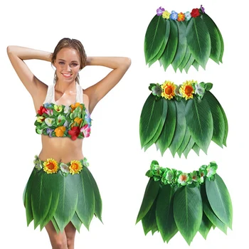

Artificial Tropical Hawaiian Leaves Hula-Hula Flower Skirt Boho Skirts Party Boy Adult Hawaii Grass Skirt Beach Vacation Outfit