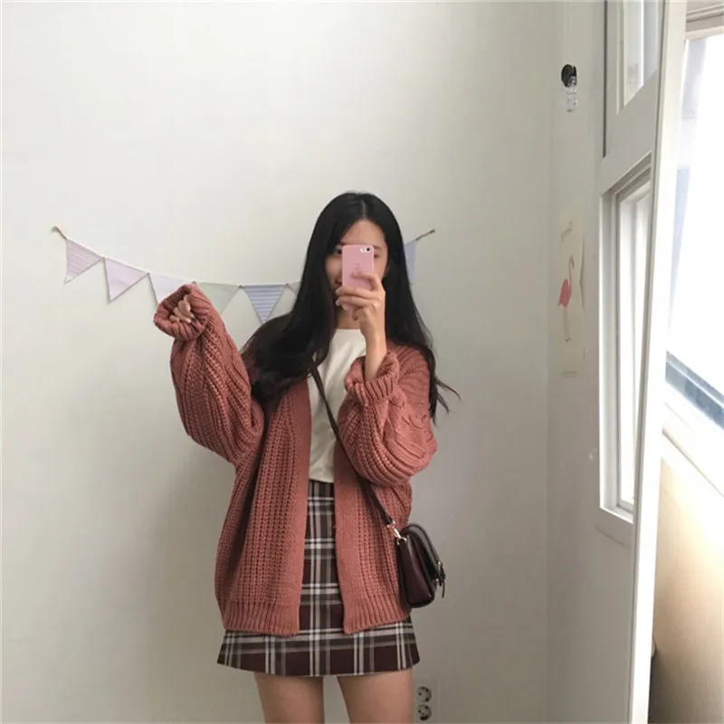 Корейская версия осенне-зимних моделей женский кардиган, вязаный свитер свободный с длинными рукавами Повседневный Модный женский кардиган с длинными рукавами