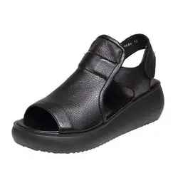 Real Soft Leather Roman Sandals Women's Summer 2021 New Hollow Sponge Cake Soft Bottom Non-slip Wear-resistant Mother Shoes