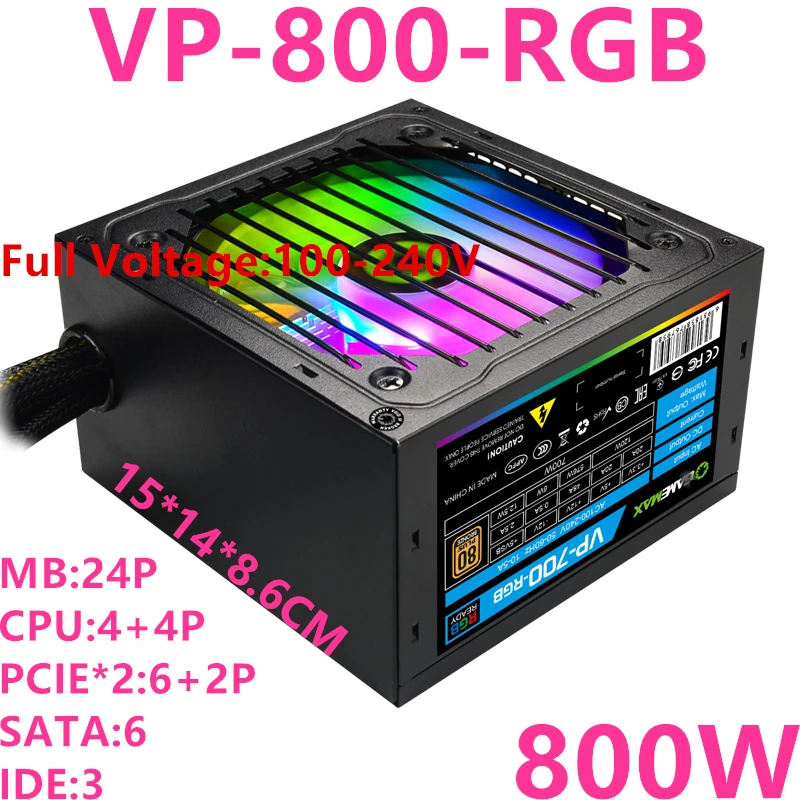 Блок питания для GameMax ATX12V немодульный игровой бесшумный источник питания Номинальная мощность 800 Вт/700 Вт пиковая мощность 850 Вт/750 Вт источник питания VP-800-RGB VP-700-RGB