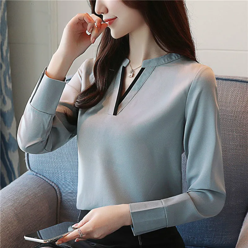 Новое поступление outono Mulheres blusa solta Camisa blusa Manga Longa estilo OL SOlidos шифон mulheres top slim fit