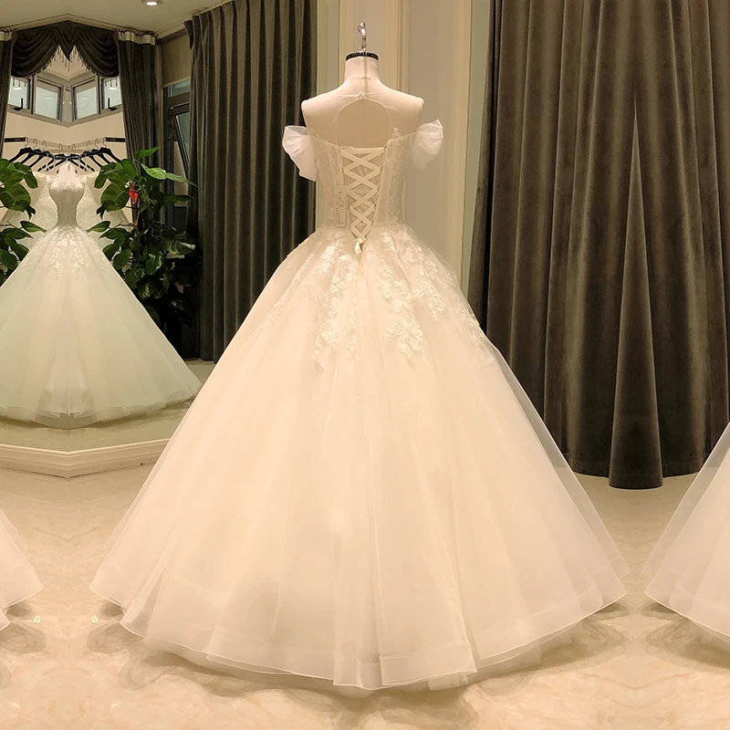 SL-8236 Customized wedding dress 2021 elegant lace real photo short sleeve crystal bridal wedding gowns for bride dress woman 2
