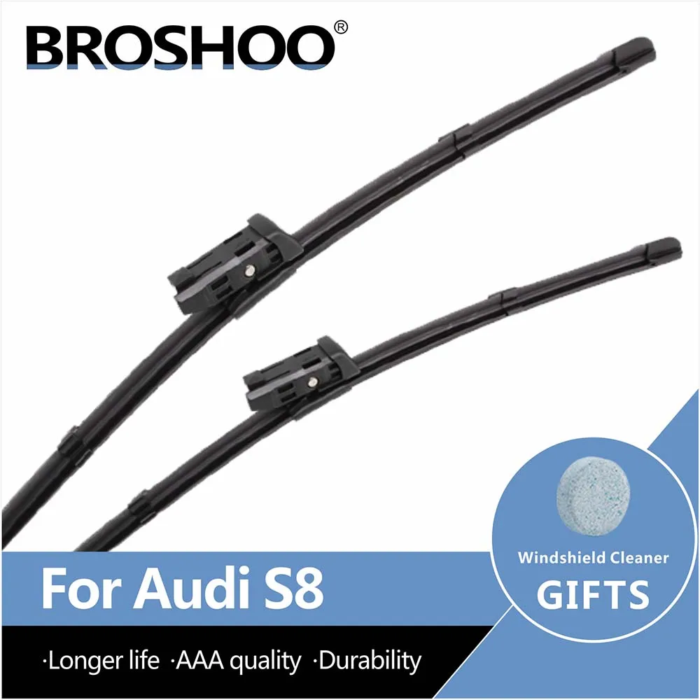 

BROSHOO Car Windshield Wiper Blade Natural Rubber For AUDI S8 From 2002 To 2017 Fit Push Button/Slider Arms Auto Accessories