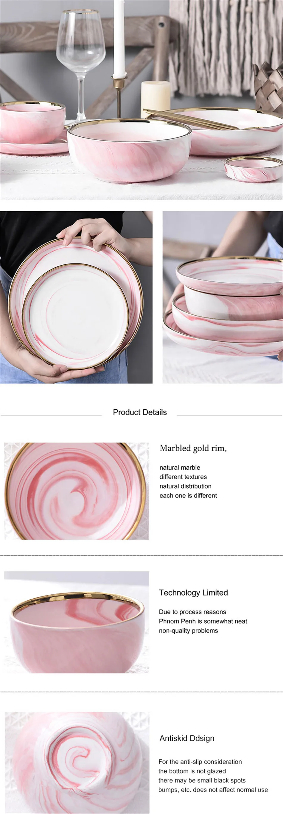 1 шт. Мраморное керамическое розовое обеденное блюдо из риса, салат, лапша, миска, Высококачественная столовая посуда, кухонный инструмент для приготовления пищи, суповые тарелки, набор посуды