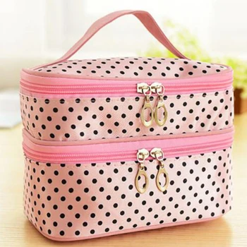 

Makeup Case Organizer Zipper Holder Handbag Double Layer Retro Cosmetic Case Makeup Toiletry Holder Bag Travel Portable