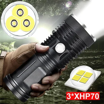 

Powerful LED Flashlight 3*XHP70 Torch Waterproof Lamp Ultra Brigh