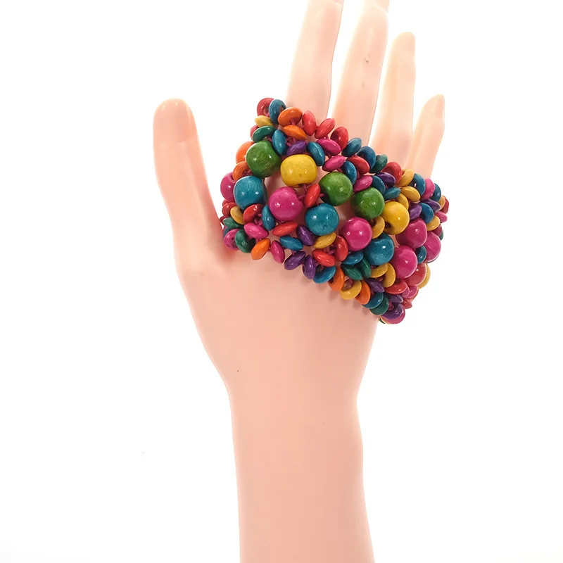 Bohemian Vintage Color Wood Bead Bracelet Hand-woven Multilayer Openwork Wood Bead Bracelet Bracelet