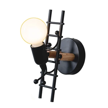 

Nordic Black Wall Lamp Bedroom Creative Personality Light Dwarf Climbing Stairs Wall Lamp Aisle Corridor Children'S Room Bedside