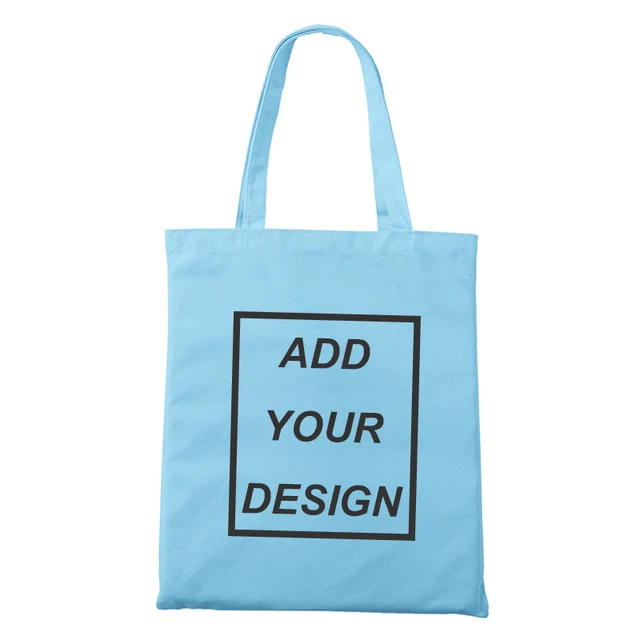 Custom Tote Bag Shopping Add Your Text Print Original Design White Zipper Unisex Fashion Travel Canvas Bags sky blue
