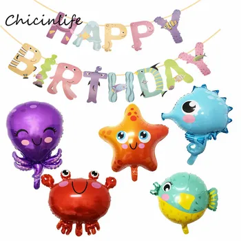 

Chicinlife ocean sea animal fish Happy Birthday banner Balloons under the sea kids birthday party decoration Birthday Garland